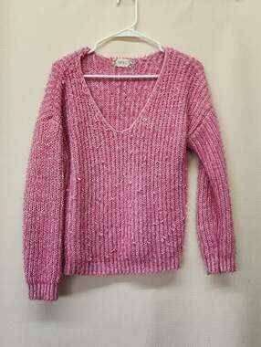 Pink Rose Bubblegum Pink V-Neck Knit Sweater